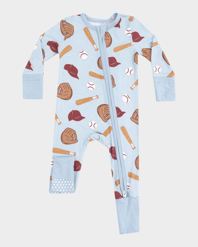 Boy's Baseball-Print Coverall, Size Newborn-24